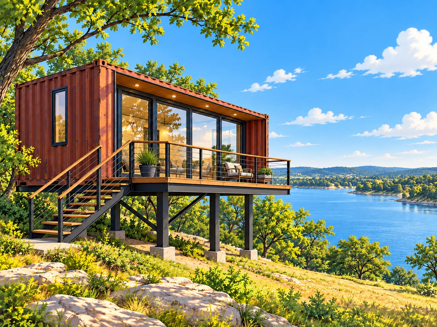 9 ideas from an elevated lakefront shipping container cabin build